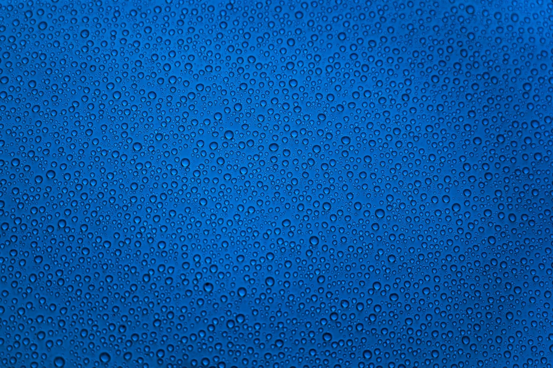 Tight water droplets beading on glossy blue paintwork